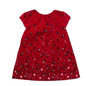 Old Navy Floral Velvet Dress Toddler Girls Red Excellent Holiday Bow SIZE 18-24M